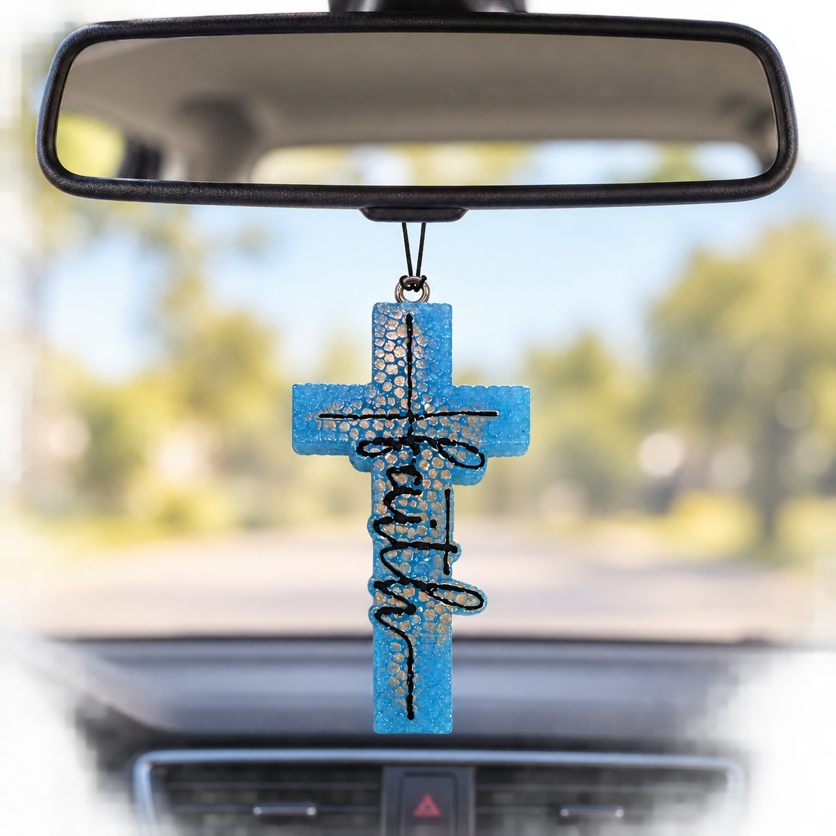 Faith Cross Car Freshener – Handcrafted Aroma Bead Freshie