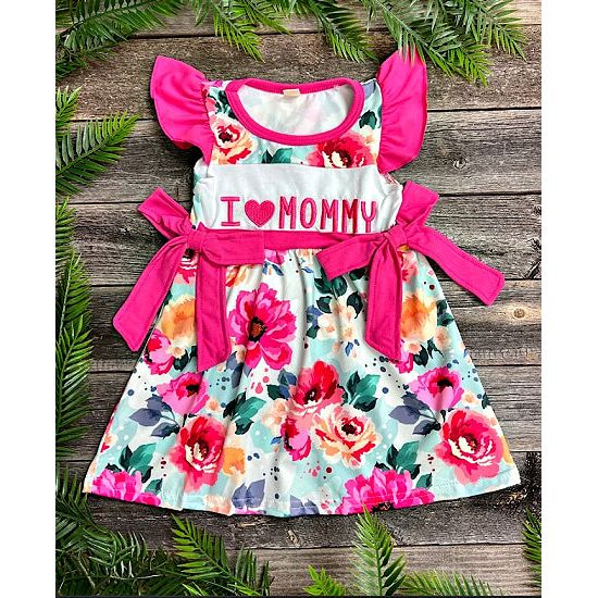 I Love Mommy Floral Girl’s Dress - Rhinestone Gal