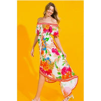Ivory Floral Off Shoulder Hi-Lo Maxi Dress