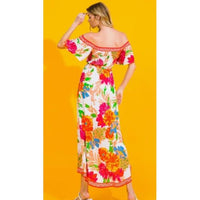Ivory Floral Off Shoulder Hi-Lo Maxi Dress