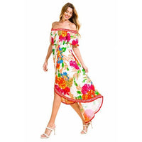 Ivory Floral Off Shoulder Hi-Lo Maxi Dress