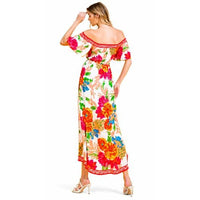 Ivory Floral Off Shoulder Hi-Lo Maxi Dress