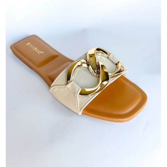 Ivory Gold Chain Slide Sandals