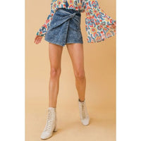 Acid Wash Knot Front Denim Skort
