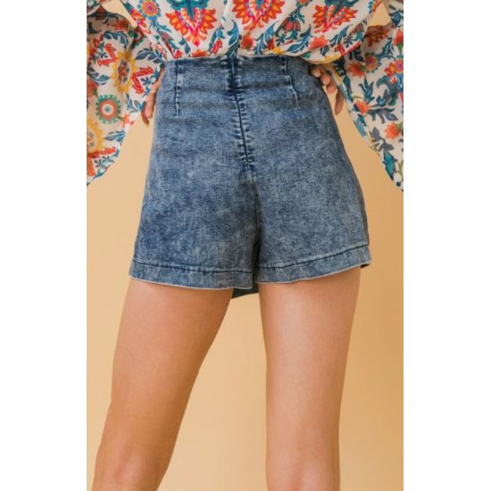 Acid Wash Knot Front Denim Skort