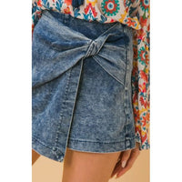 Acid Wash Knot Front Denim Skort