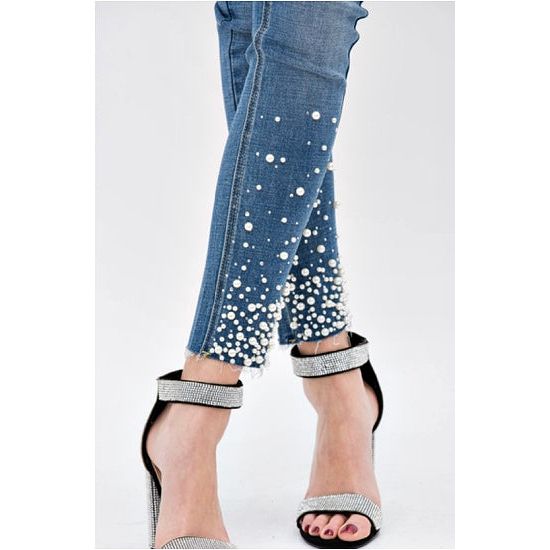 Skinny Stretchy Jeans with Pearls