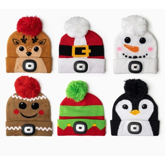 Holiday Light-Up LED Pom Beanies for Girls (Age 6+)