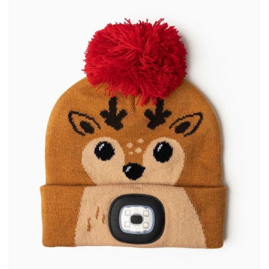 Holiday Light-Up LED Pom Beanies for Girls (Age 6+)