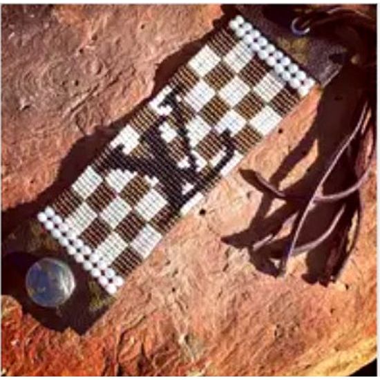 Checkered Hand Beaded Upcycled Luxury Wide Bracelet