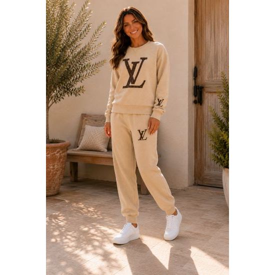 Beige Designer Inspired Graphic Joggers