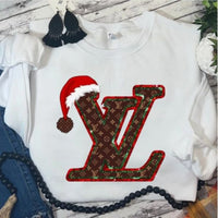 White Designer-Inspired Christmas “LV” Sweatshirt with Santa Hat – Plus Sizes 2X–3X