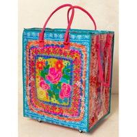 XL Rolling Floral Tote Bag with Wheels – Teal Flower Bouquet