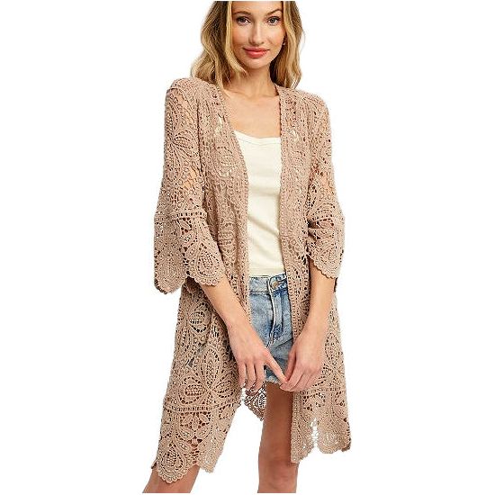 Latte Crochet Lace Kimono - Rhinestone Gal