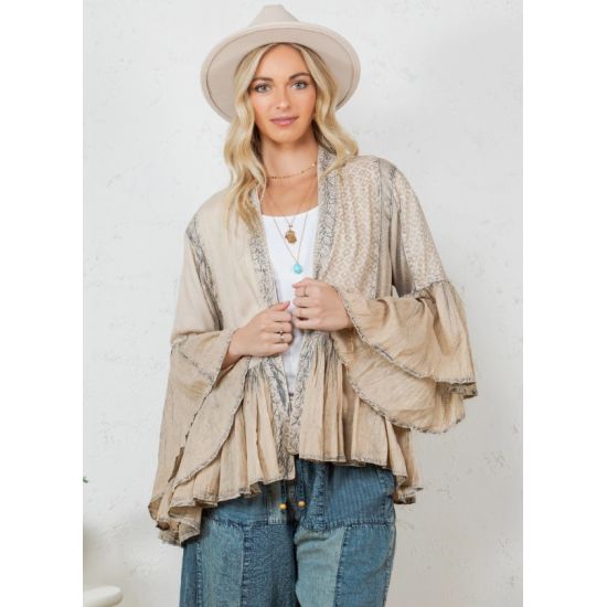 Latte Kimono Voile Frill Shrug – Rayon Crepe Jacquard