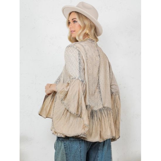 Latte Kimono Voile Frill Shrug – Rayon Crepe Jacquard