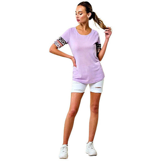 Lavender Ribbed Plus Top with Contrast Sleeves