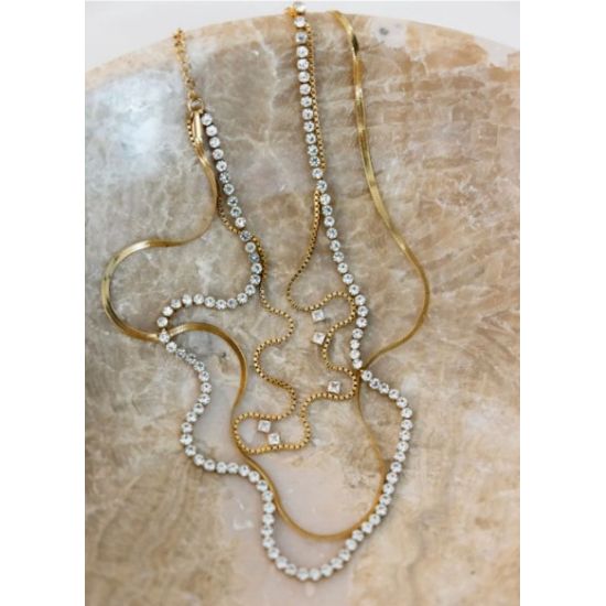 3-Tier Layered Gold Necklace – Water Resistant, Adjustable 15–17 Inches