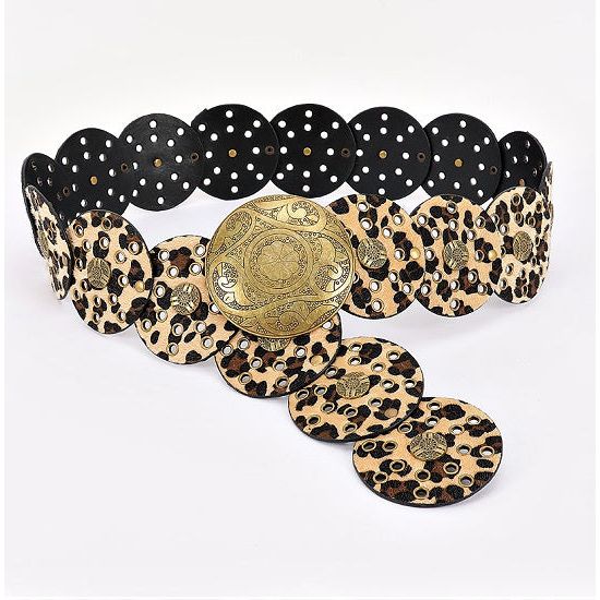 Leopard Faux Fur Disc Concho Belt
