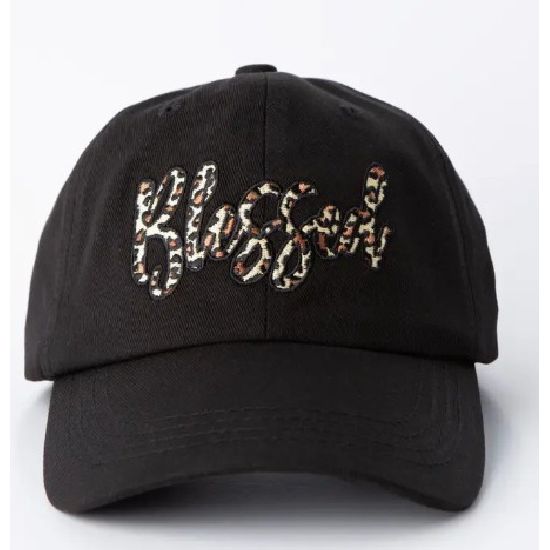 Leopard “Blessed” Embroidered Black Baseball Cap