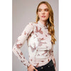Leopard Bow Sheer Mesh Mock Neck Top