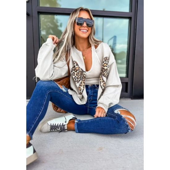 Sand Leopard Bow Luxe Sweatshirt