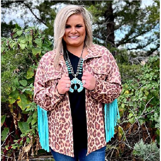 Leopard Print Jacket with Turquoise Fringe