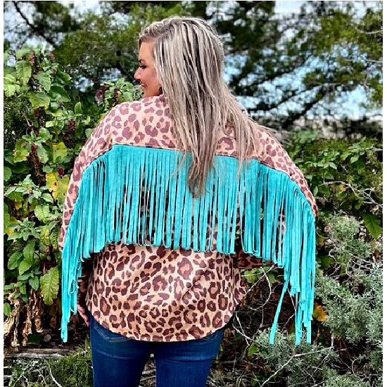 Leopard Print Jacket with Turquoise Fringe