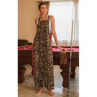 Leopard Print Overall Jumpsuit with Red Side Stripe