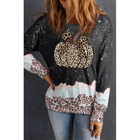 Bow Pumpkin Leopard Bleached Sweatshirt