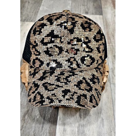 Leopard Sequin Truckers Cap - Rhinestone Gal