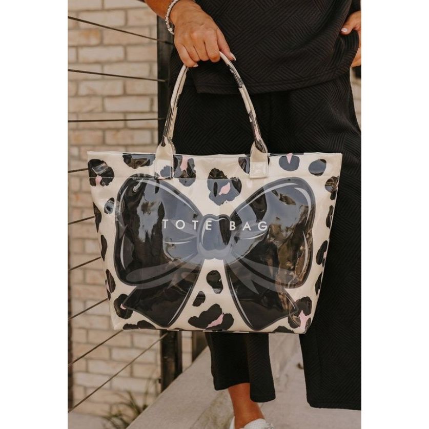 Leopard Black Bow Tote Bag