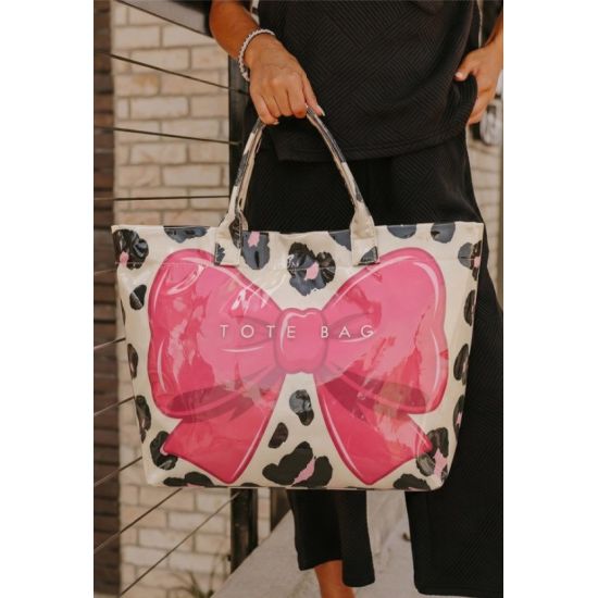 Leopard Pink Bow Tote Bag