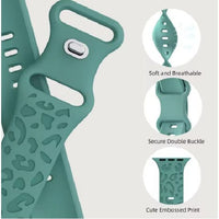 Teal Leopard Engraved Silicone Apple Watch Band