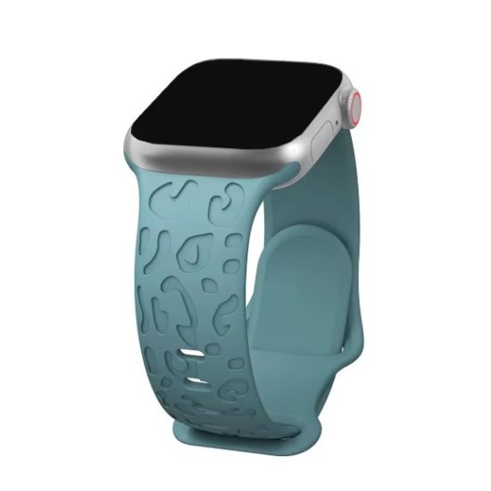 Teal Leopard Engraved Silicone Apple Watch Band