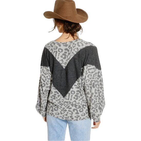 Gray Leopard and Chevron Top with Bubble Sleeves