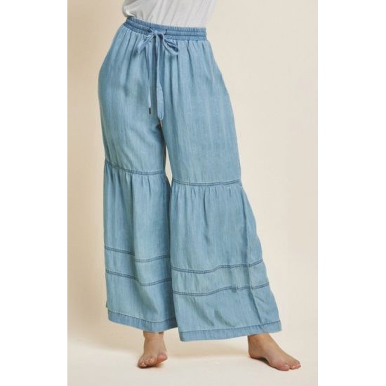 Light Chambray Tiered Wide Leg Pants