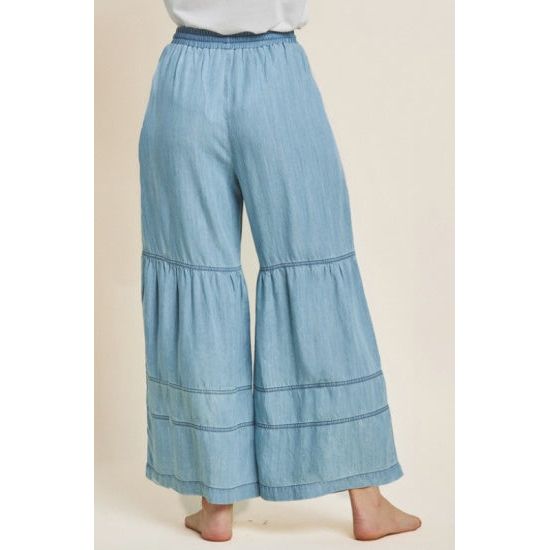 Light Chambray Tiered Wide Leg Pants