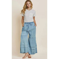 Light Chambray Tiered Wide Leg Pants