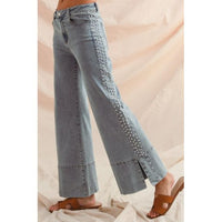 Pearl Embellished Flare Jeans – Light Denim
