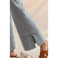 Pearl Embellished Flare Jeans – Light Denim