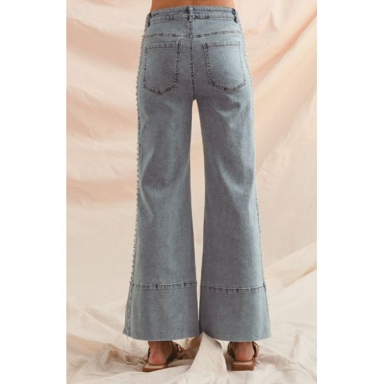 Pearl Embellished Flare Jeans – Light Denim