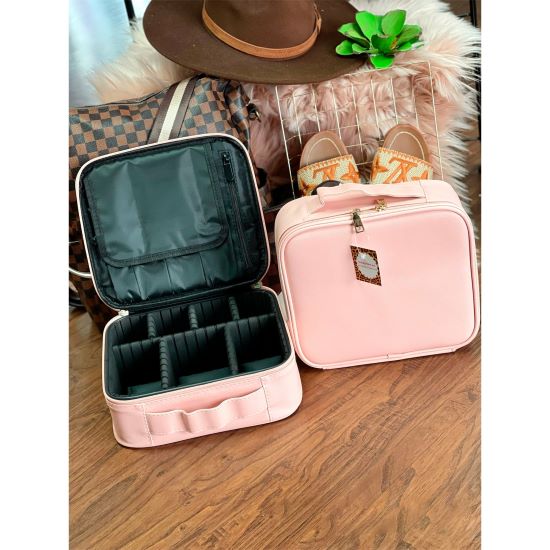 Pink Cosmetic Makeup Travel Case - Rhinestone Gal