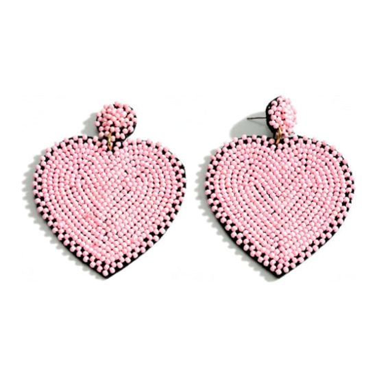 Light Pink Heart Seed Bead Earrings