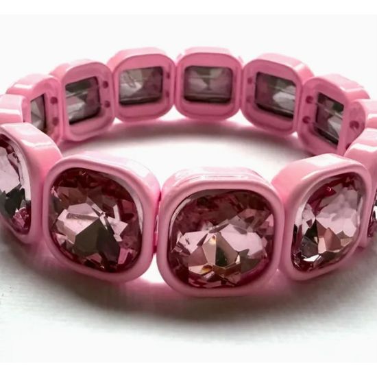 Square Crystal Gemstone Stretch Bracelet – Colorful Sparkly Statement Jewelry