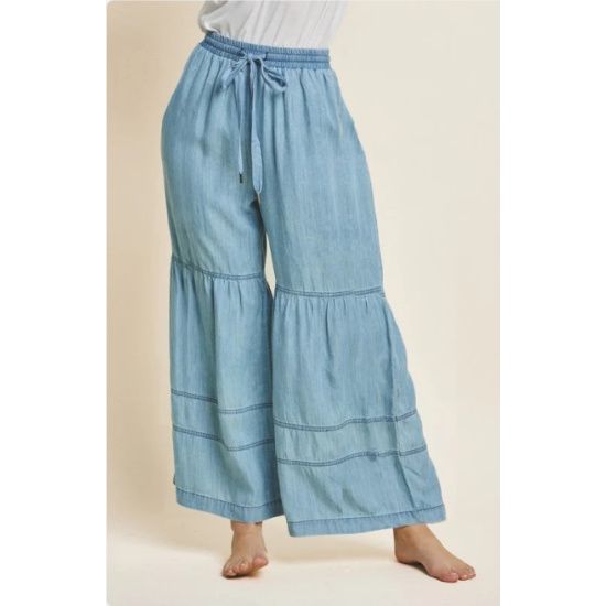 Light Chambray Tiered Wide Leg Pants