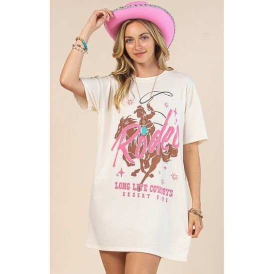 Long Live Cowboys Rodeo Graphic T-Shirt Dress