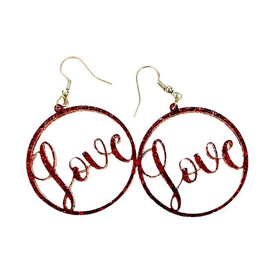 Love Hoop Red Acrylic Hoop Earrings - Rhinestone Gal