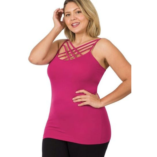 Magenta Strappy Criss Cross Plus Cami - Rhinestone Gal