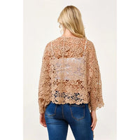 Mocha Floral Crochet Front Tie Up Kimono